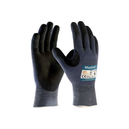 PIP® ATG® MaxiCut® Ultra™ 44-3745/L High Performance Unisex Cut-Resistant Gloves, L, Engineered Yarn/Fiber, Nitrile with MicroFoam Grip Coating, Black/Blue, ANSI/ISEA Cut Level A3