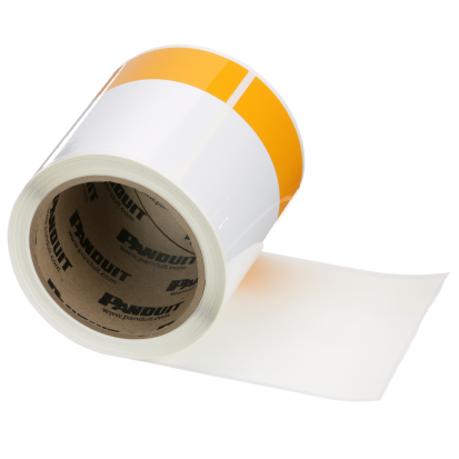 Panduit® C400X600YX1 Blank Custom Die-Cut Printable Thermal Transfer Arc Flash Label, 4 in L x 6 in W, BLANK Legend, Orange/White, Adhesive Polyester, 100 per Roll Labels