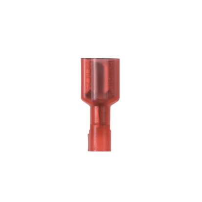 Panduit® Pan-Term® DNF18-250FIB-C DNF-FIB Vibration Resistant Female Disconnect, 22 to 18 AWG Conductor, 0.25 in W x 0.032 in THK Tab, Butted Seam Barrel, Brass, Red, Fully Insulated