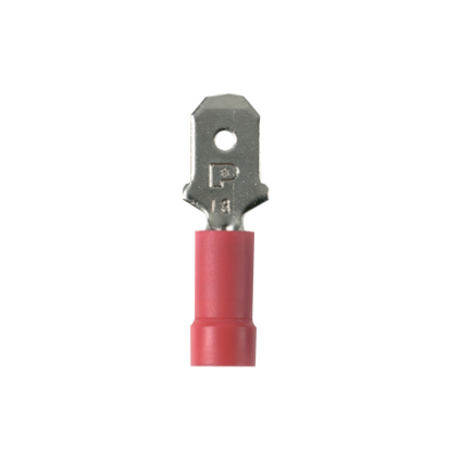 Panduit® Pan-Term™ DV18-250MB-CY DV-MB Loose Piece Vibration Resistant Male Tab Disconnect, 22 to 18 AWG Conductor, 0.25 in W x 0.032 in THK Tab, Butted Seam/Funnel Entry Barrel, Copper, Red