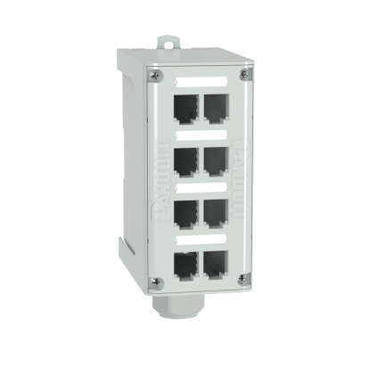 Panduit® IndustrialNet™ FDME8RG 8-Port Fiber Optic Enclosure, DIN Rail Mount, Non-Metallic, Gray