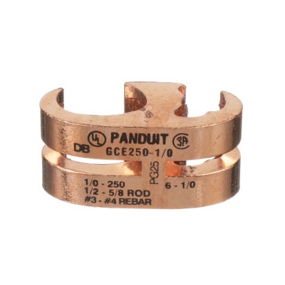 Panduit® StructuredGround™ GCE500-1/0 Type GCE Grounding Connector, 250 to 500 kcmil, 6 AWG Solid to 1/0 AWG Stranded Max Run/Tap, 1/2 to 3/4 in Rod, Copper