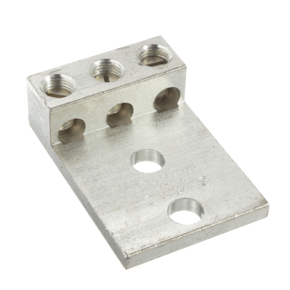 Panduit® LAM3B2-14-6Y 3-Barrel Mechanical Lug, 14 to 2 AWG Stranded Aluminum/Copper Conductor, 1/4 in Stud, 2 Bolt Holes, Aluminum