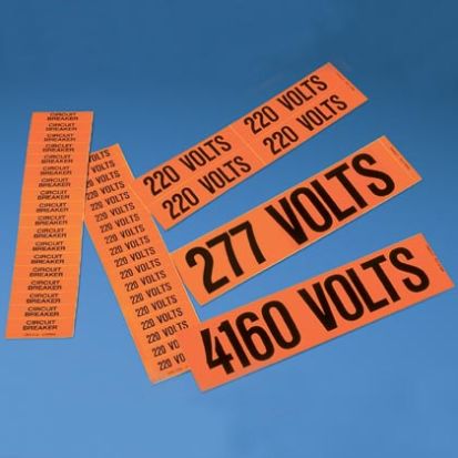 Panduit® PCV-277/480BY Style B Voltage Marker, 4-1/2 in W x 4-1/2 in L, 277/480 VOLTS, Black/Orange Legend, Orange Background, Vinyl