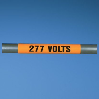 Panduit® PCV-277BY Style B Voltage Marker, 4-1/2 in W, 277 VOLTS, Black/Orange Legend, Orange Background, Vinyl