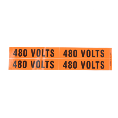 Panduit® PCV-480BY Style B Voltage Marker, 4-1/2 in W, 480 VOLTS, Black/Orange Legend, Orange Background, Vinyl