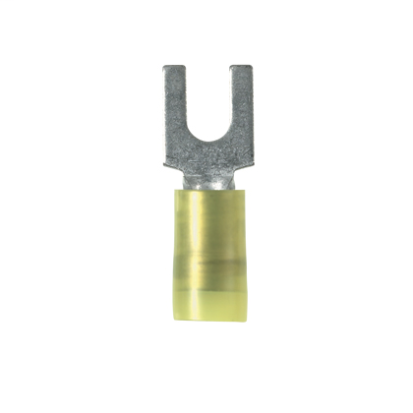 Panduit® Pan-Term™ PN10-8F-L PN-F Loose Piece Fork Terminal, 12 to 10 AWG Conductor, 1.03 in L, Sleeved Barrel, Copper, Yellow