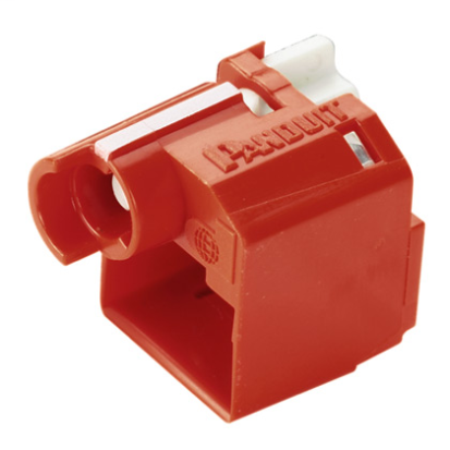 Panduit® PSL-DCPLX Lock-In Device, For Use With Flush Mount RJ45 Patch Cord/Plug, Faceplate, Patch Panel, IP Camera and Other IP Device, Polycarbonate, Red