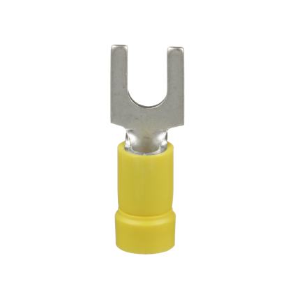 Panduit® Pan-Term™ PV10-10F-L PV-F Loose Piece Fork Terminal, 14 To 10 AWG Conductor, 1.04 In L, Brazed Seam/Funnel Entry Barrel, Copper, Yellow