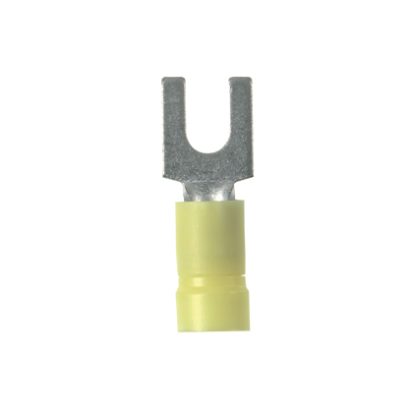 Panduit® Pan-Term™ PV10-14F-L PV-F Loose Piece Fork Terminal, 14 to 10 AWG Conductor, 1.14 in L, Brazed Seam/Funnel Entry Barrel, Copper, Yellow