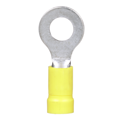 Panduit® Pan-Term™ PV10-14R-L Type PV-R Terminal With 0.225 In Dia Vinyl Insulation, 12 To 10 AWG Conductor, 1.23 In L, Brazed Seam/Funnel Entry Barrel, Copper, Yellow