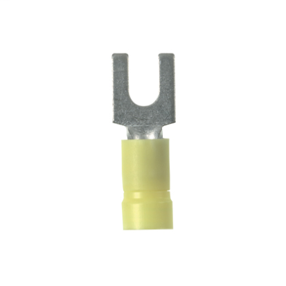 Panduit® Pan-Term™ PV10-8F-L PV-F Loose Piece Fork Terminal, 14 To 10 AWG Conductor, 1.04 In L, Brazed Seam/Funnel Entry Barrel, Copper, Yellow