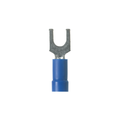 Panduit® Pan-Term™ PV14-10F-C PV-F Loose Piece Fork Terminal, 16 to 14 AWG Conductor, 0.92 in L, Brazed Seam/Funnel Entry Barrel, Copper, Blue