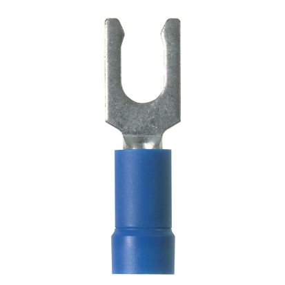 Panduit® Pan-Term™ PV14-8LF-M PV-LF Fork Terminal, 18 to 14 AWG Conductor, 0.97 in L, Brazed Seam/Funnel Entry Barrel, Copper, Blue