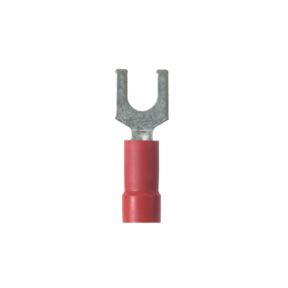 Panduit® Pan-Term™ PV18-10F-CY PV-F Fork Terminal, 22 to 16 AWG Conductor, 0.93 in L, Brazed Seam/Funnel Entry Barrel, Copper, Red