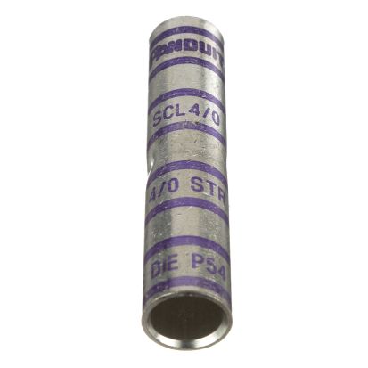 Panduit® Pan-Lug™ Pan-Term™ SCL4/0-X Compression Butt Splice, 4/0 AWG Conductor, 3.37 in L, Long Seamless Barrel, Copper, Purple