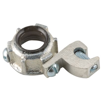 Hubbell RACO 1216 Grounding Conduit Bushing With Lay-In Lug, 14 to 4 AWG AC Cable, 1-1/2 in Trade, Malleable Iron, Electro-Plated Zinc