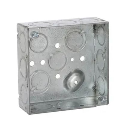Hubbell RACO 189 Square Box With Conduit Knockout, Steel, 21 cu-in Capacity, 16 Knockouts, 4 in H x 4 in W x 1-1/2 in D