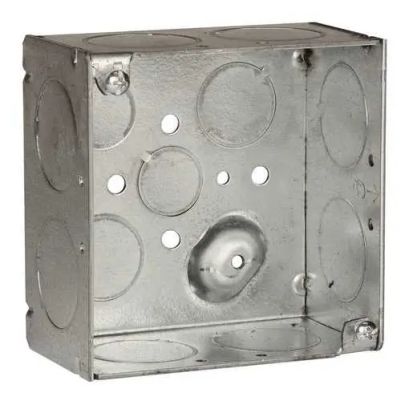 Hubbell RACO 233 Square Box With Conduit Knockout, Steel, 30.3 cu-in Capacity, 13 Knockouts, 4 in H x 4 in W x 2-1/8 in D
