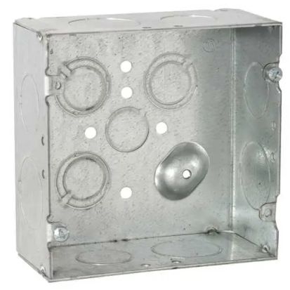 Hubbell RACO® 265 Square Box With Conduit Knockout, Steel, 42 cu-in Capacity, 12 Knockouts, 4-11/16 in H x 4-11/16 in W x 2-1/8 in D