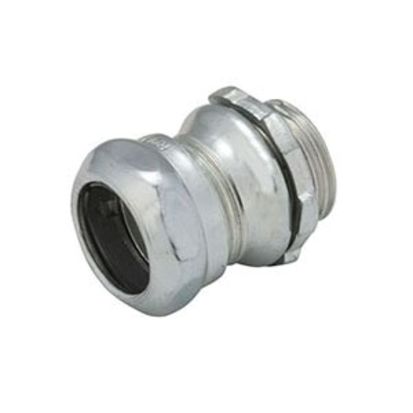 Hubbell RACO 2902 Non-Insulated Compression Connector, 1/2 in Trade, 4-1/64 in Cable Openings, For Use With EMT Conduit, Steel, Electro-Plated Zinc
