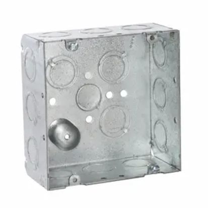 Hubbell RACO 257 Square Box With Conduit Knockout, Steel, 42 cu-in Capacity, 16 Knockouts, 4-11/16 in H x 4-11/16 in W x 2-1/8 in D