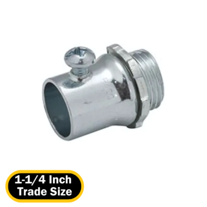 RACO 2005 Non-Insulated Set Screw Conduit Connector, 1-1/4 in Trade, For Use With EMT Conduit, Steel, Electro-Plated Zinc