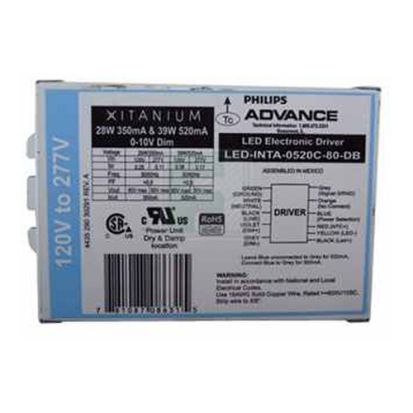 Signify Advance Xitanium LEDINTA0520C80DBM 17-Wire Dimmable LED Driver, 120 to 277 VAC Input, 40 to 77 VDC Output, 40 W, 4.21 in L x 3.01 in W