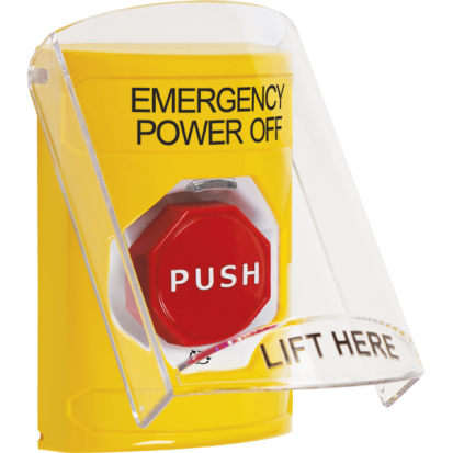 STI SS2229PO-EN Stopper® Station Push Button with Shield, Turn to Reset, EMERGENCY POWER OFF, Yellow