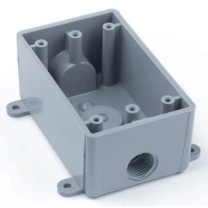 Thomas & Betts Carlon® E381D-CAR Weatherproof T-Box, PVC, 16.5 cu-in Capacity, 1 Gangs, 3 Outlets, 4.56 in L x 2.8 in W x 2 in D