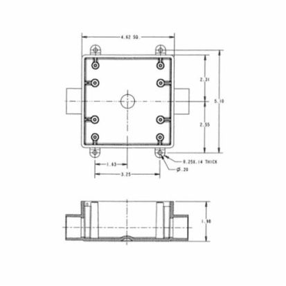 Thomas & Betts Carlon® E9812E F Series Type 2FSC Non-Metallic Rigid Shallow Style Device Box, PVC, 32 cu-in Capacity, 2 Gangs, 2 Outlets, 1 Knockouts, 4.62 in L x 4.62 in W x 1.98 in D