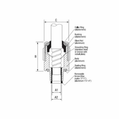 T&B® Fittings Star Teck Extreme® STE075S Cable Connector, 3/4 in Trade, 0.86 to 1.25 in Cable Openings, Steel, Zinc Plated