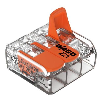 WAGO 221-413 Compact Splicing Connector With Operating Lever, 450 VAC, 32 A, 3 Poles