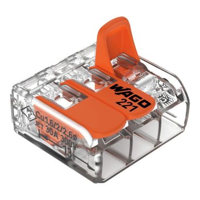 WAGO 221-613 Compact Splicing Connector With Operating Lever, 450 VAC, 41 A, 3 Poles