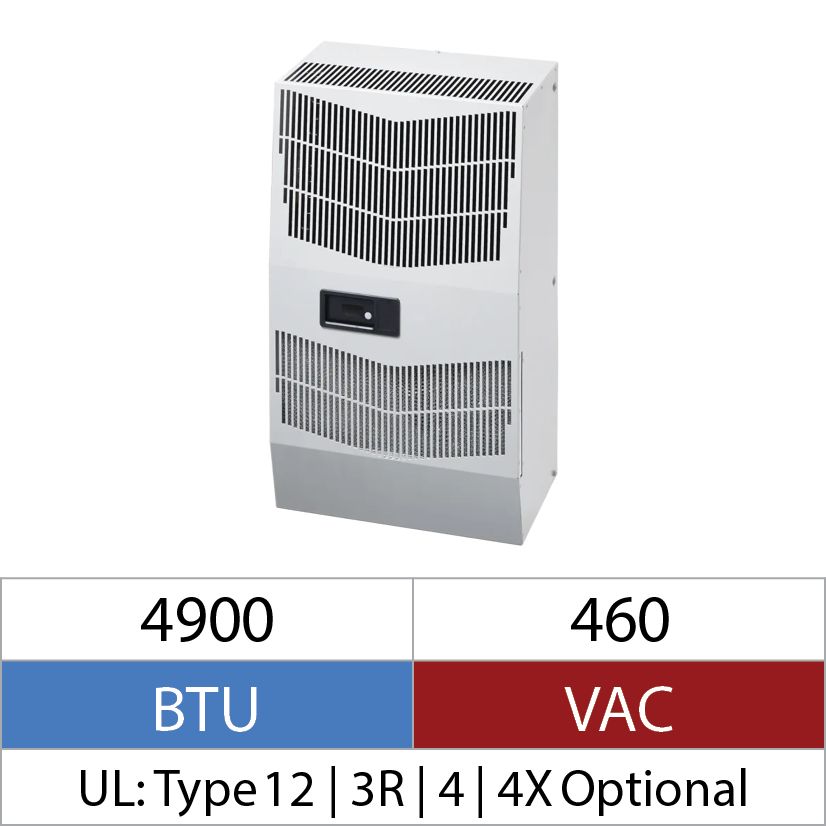 nVent HOFFMAN Spectracool™ G280446G050 MCLG 3-Phase Indoor Enclosure Air Conditioner, 460 VAC, 1.3/1.4 A, 50/60 Hz, NEMA 12/3R/4 Enclosure, 4600 Btu/hr