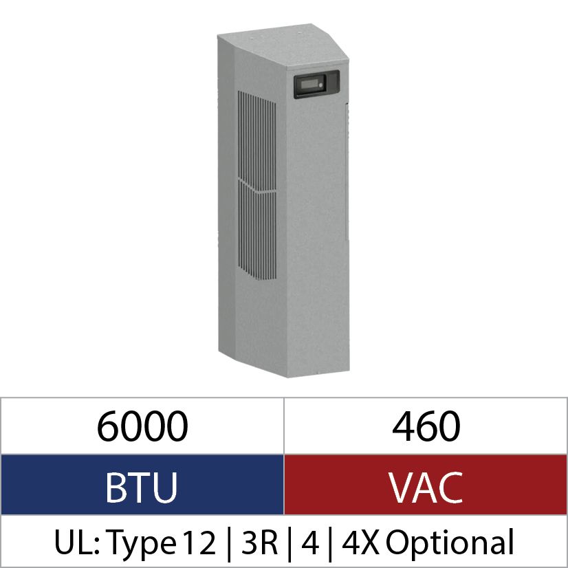 nVent HOFFMAN Spectracool™ N360646G050 MCLG 3-Phase Indoor Narrow Enclosure Air Conditioner, 460 VAC, 1.69 A, 50/60 Hz, NEMA 12/3R/4 Enclosure, 6000 Btu/hr