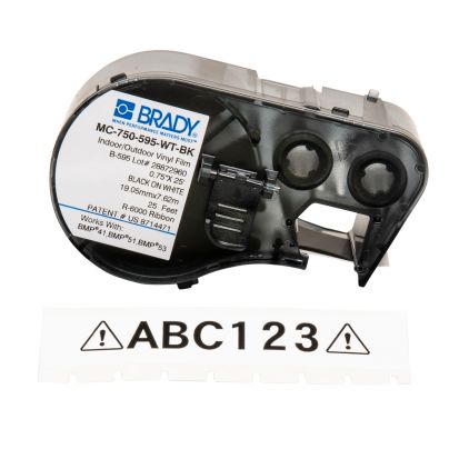 Brady® MC-750-595-WT-BK Label Maker Cartridge, 25 ft L x 3/4 in W, For Use With BMP®53, BMP®51 and BMP®41 Printers, Vinyl, Black/White