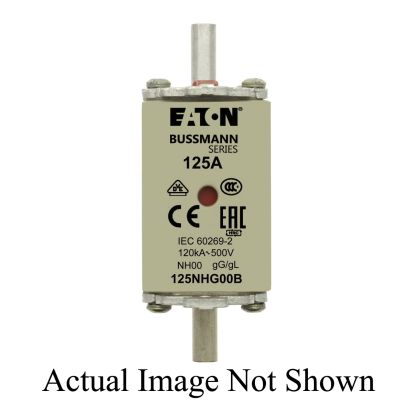 Eaton Bussmann Series 125NHG00B Size 00 Class gG/gL Dual Indicator NH Fuse Link With Metal Gripping Lugs, 500 VAC/250 VDC, 125 A, For Use With Bussmann Series NH Size Photovoltaic Fuse, Ceramic