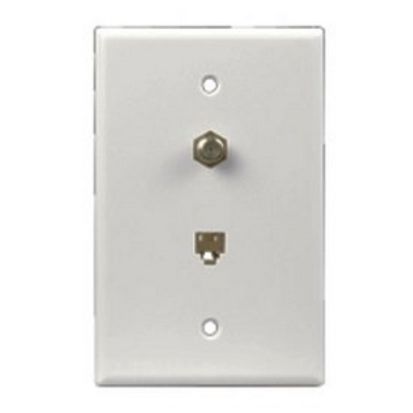 Eaton Wiring Devices 3536-4W Combination Coax/Phone Wallplate, 1 Gangs, 4-1/2 in L x 2.7 in W, Thermoplastic, Flush Mount