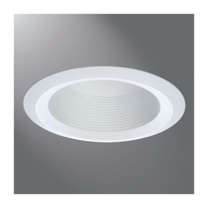 Cooper Lighting HALO AIR-TITE® 6125WB Full Cone Round Baffle Trim With White Self Flange Ring, 6 in ID x 7-3/4 in OD, CFL/HALOgen/Incandescent/LED Lamp, For Use With BR30, BR40, A19, PAR30, PAR38 Lamp, H7ICT and H7RICT Housing, Metal