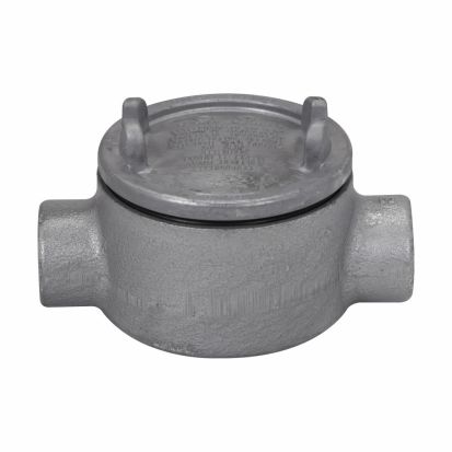 Eaton Crouse-Hinds series Condulet GUAC26 Conduit outlet box with Cover, 3 Inch Cover opening diameter, Feraloy iron alloy, C shape, 3/4 Inch