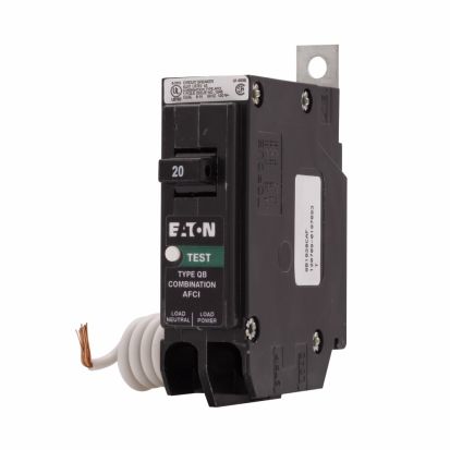 Eaton QB1020CAF Type QB Combination AFCI Circuit Breaker, 70 to 160 VAC, 20 A, 10 kA Interrupt, 1 Pole