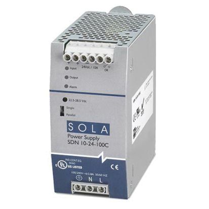 Emerson Electric SolaHD SDN10-24-100C SDN-C Compact Power Supply, 115/230 VAC Input, 24 VDC Output, 240 W Power Rating, 1.65/0.55 A, DIN Rail Mount