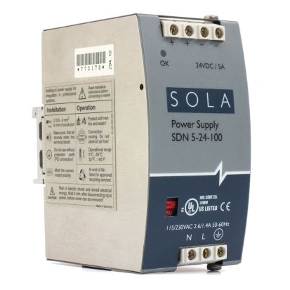 Emerson Electric SolaHD SDN4-24-100LP SDN-P Compact Power Supply, 115/230 VAC Input, 24 VDC Output, 92 W Power Rating, 1.8/1 A, DIN Rail Mount