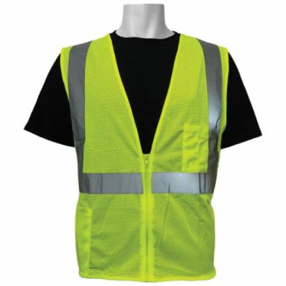 GLOBAL GLOVE GLO-001-L CLASS 2 MESH SAFETY VEST. HIGH VISIBILITY FLUORESCENT LIME, 3M REFLECTIVE FABRIC 8903. ZIPPER FRONT, TWO INSIDE POCKETS. TWO INSIDE POCKETS.