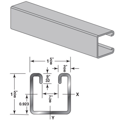 Haydon H-132, 70345, H-132 Strut Channel, 1-5/8 Inch Solid Galvanized, 10 Foot Length