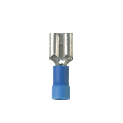 Panduit® Pan-Term® DV14-250B-C DV-B Vibration Resistant Female Disconnect, 16 to 14 AWG Conductor, 0.25 in W x 0.032 in THK Tab, Butted Seam Barrel, Brass, Blue, Insulated