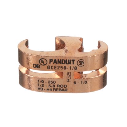 Panduit® StructuredGround™ GCE250-250 Type GCE Grounding Connector, 1/0 AWG Stranded to 250 kcmil Max Run/Tap, 1/2 to 5/8 in Rod, Copper