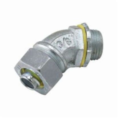 Hubbell RACO® 3442 Non-Insulated Conduit Connector, 1/2 in Trade, 45 deg, Malleable Iron/Steel, Electro-Plated Zinc