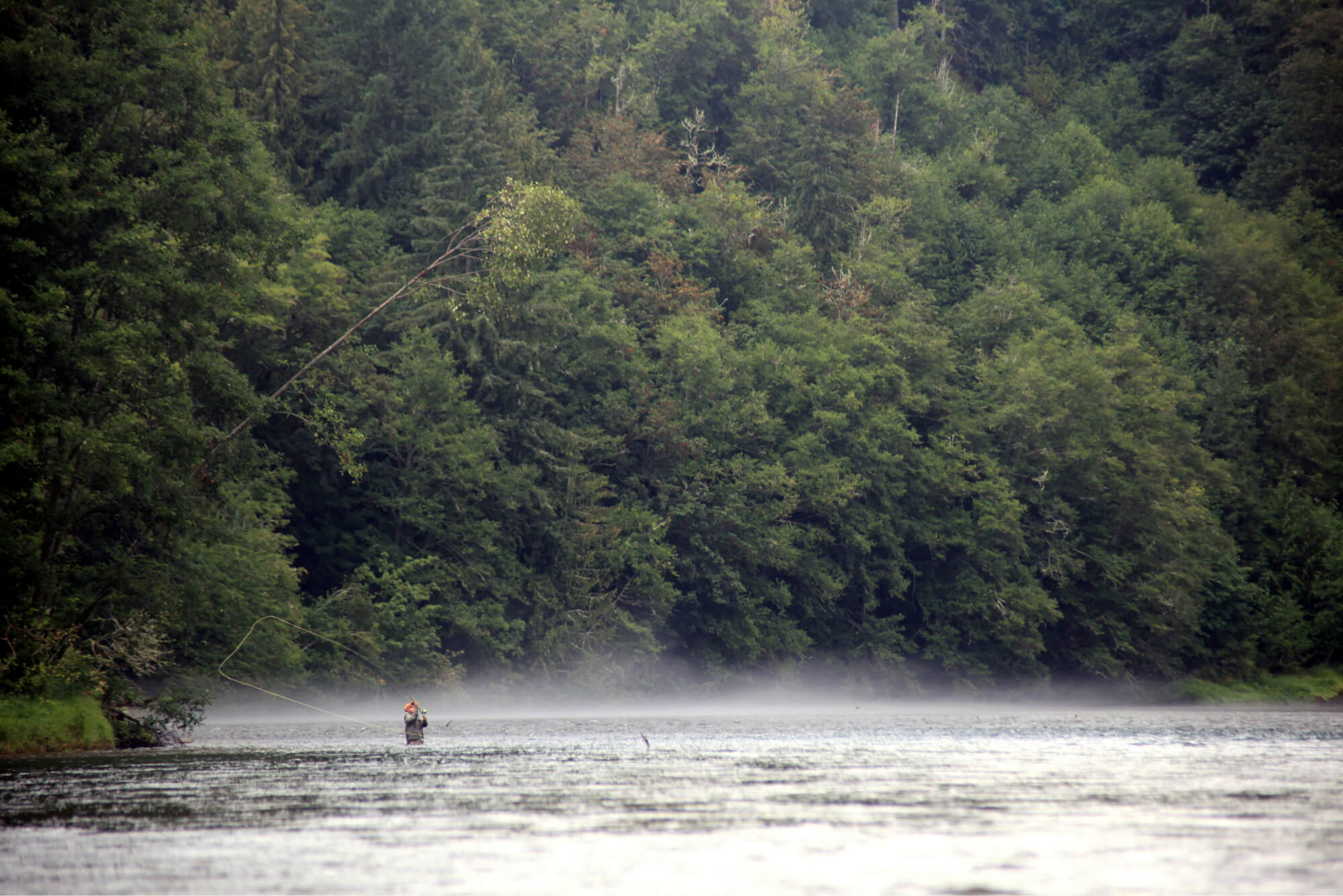 A man fishing in Cowlitz River